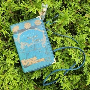 Book Club Crossbody Purse Case Teal Blue Night Owl Vintage Look